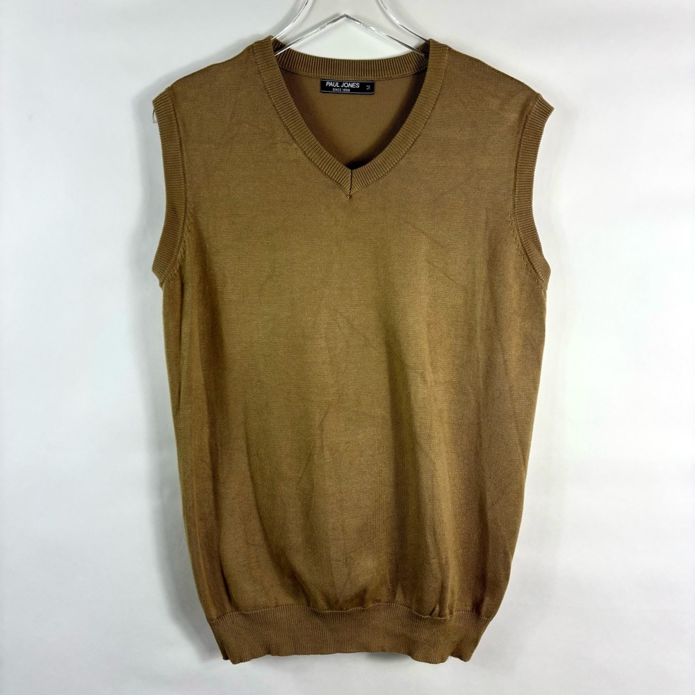 Paul jones mens sweater vest M tan camel v-neck classic neutral luxury academia